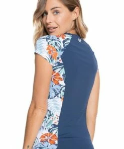 Roxy Beach Cap Sleeve Zip Suntop Navy/White -Cheap Swimweargalore Store roxerjwr03545.910 roxy beach cap sleeve zip suntop2