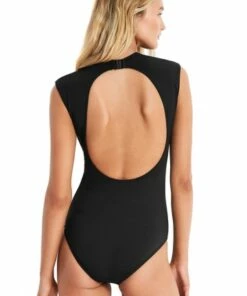 Seafolly Active Cap Sleeve One Piece Black -Cheap Swimweargalore Store sea10710058 active capsleeve op 3