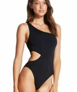Seafolly Active One Shoulder One Piece Black