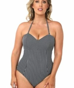 Seafolly Go Overboard C/D Cup Bandeau One Piece Black -Cheap Swimweargalore Store sea10866cd637.001 seafolly go overboard c d cup bandeau one piece front 1