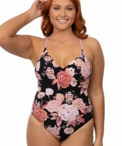 Seafolly Vida Blooms Tie Back Maillot Black
