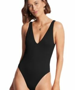 Seafolly Sea Dive Deep V Neck One Piece Fuchsia -Cheap Swimweargalore Store sea10974861.001 seafolly sea dive deep v neck one piece 1
