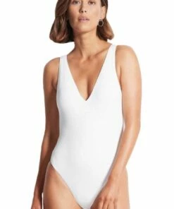 Seafolly Sea Dive Deep V Neck One Piece Fuchsia -Cheap Swimweargalore Store sea10974861.100 seafolly sea dive deep v neck one piece 1 2