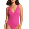 Seafolly Sea Dive Deep V Neck One Piece Fuchsia
