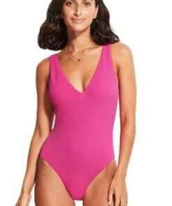 Seafolly Sea Dive Deep V Neck One Piece Fuchsia
