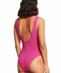 Seafolly Sea Dive Deep V Neck One Piece Fuchsia -Cheap Swimweargalore Store sea10974861.655 seafolly sea dive deep v neck maillot1 1