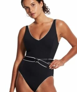 Seafolly Active Piped DD Cup One Piece Black