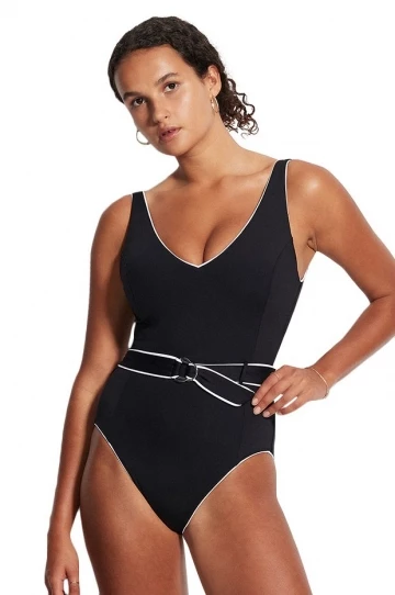 Seafolly Active Piped DD Cup One Piece Black 1 Seafolly Active Piped DD Cup One Piece Black