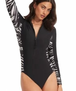 Seafolly Skin Deep Long Sleeve Surfsuit Black