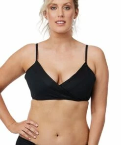 Seafolly Quilted Wrap Front Booster Black -Cheap Swimweargalore Store sea30834065.001 seafolly quilted wrap front booster front