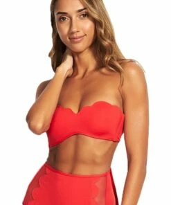 Seafolly Petal Edge Bandeau Bustier Chilli Red