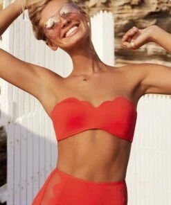 Seafolly Petal Edge Bandeau Bustier Chilli Red -Cheap Swimweargalore Store sea31168065 seafolly petal edge bandeau bustier7