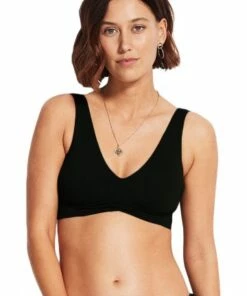 Seafolly V Neck Crop Black