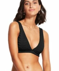 Seafolly Seaside Soiree V Neck Crop Top Thyme -Cheap Swimweargalore Store sea31308872.001seafolly seaside soiree v neck crop top