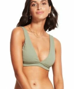 Seafolly Seaside Soiree V Neck Crop Top Thyme