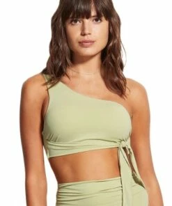 Seafolly Active One Shoulder Top Pear