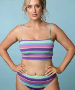 Seafolly Baja Stripe Hi Rise Pant Purple Haze -Cheap Swimweargalore Store sea40609657 seafolly baja stripe hi rise pant front campaign2