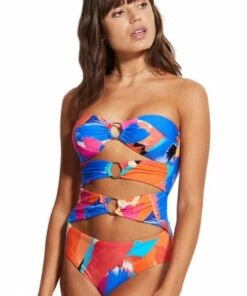 Seafolly Arthouse Ring Front Bandeau One Piece Chilli Red