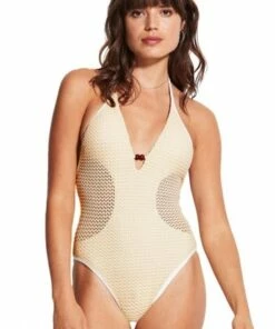 Seafolly Dream Catcher Halter One Piece Ecru