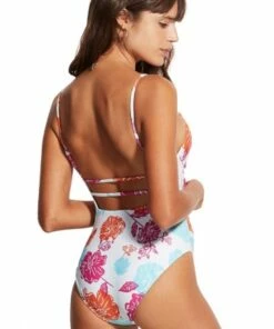 Seafolly Oasis Floral Square Neck One Piece White -Cheap Swimweargalore Store seafolly oasis floral square neck one piece2