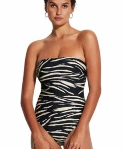 Seafolly Skin Deep DD Cup Bandeau One Piece Black