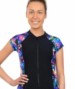 Salty Ink Las Palmas Zip Suntop Black -Cheap Swimweargalore Store slt2007las018 las palmas zip suntop