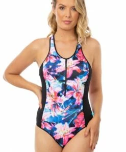 Salty Ink Contiki Cove Zip One Piece Black/Pink