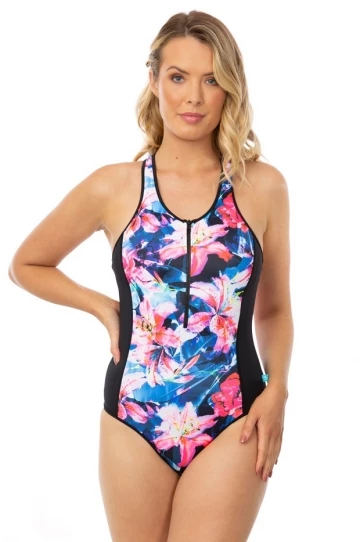 Salty Ink Contiki Cove Zip One Piece Black/Pink 1 Salty Ink Contiki Cove Zip One Piece Black/Pink