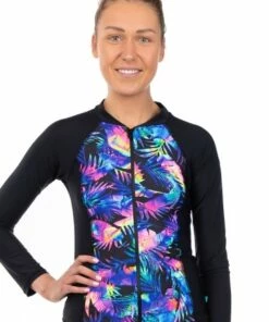 Salty Ink Las Palmas Zip Suntop Black -Cheap Swimweargalore Store slt2016las018 las palmas zip suntop 1