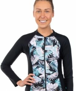 Salty Ink Las Palmas Zip Suntop Black