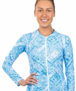 Salty Ink St Tropez Zip Suntop Blue