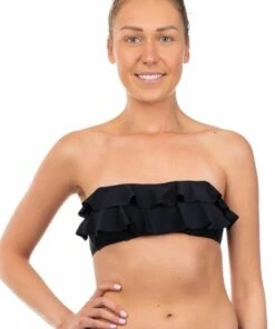 Salty Ink Plain Ruffle Tube Top Black