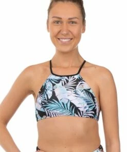 Salty Ink Las Palmas High Neck Crop Black