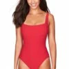 Sea Level Riviera Rib Square Neck One Piece Red