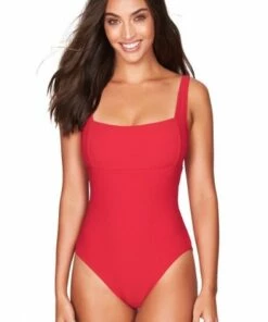 Sea Level Riviera Rib Square Neck One Piece Red