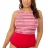 Sea Level Tulum Stripe 50's Retro One Piece Red/White
