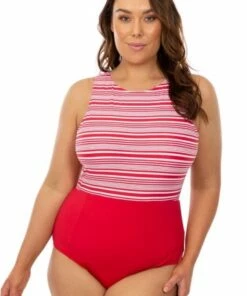 Sea Level Tulum Stripe 50's Retro One Piece Red/White