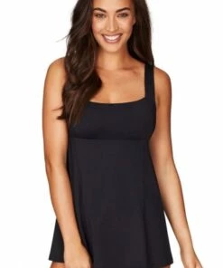 Sea Level Square Neck Swim Dress Black
