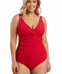 Sea Level Riviera Rib Cross Front One Piece Red