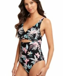 Sea Level Kalani Cross Front Cutout One Piece Black