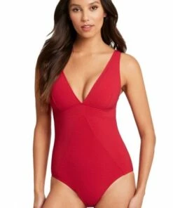 Sea Level Messina Panel Line One Piece Red