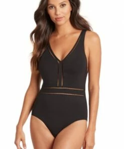 Sea Level Spliced Plunge One Piece Black