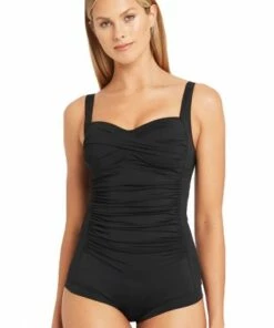 Sea Level Plains Twist Front Boyleg One Piece Black