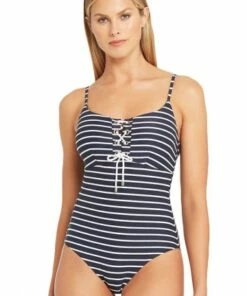 Sea Level Chamarel Lace Up Bralette One Piece Night Sky