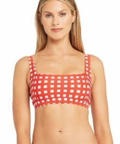 Sea Level Le Damier Square Neck Bra Orange