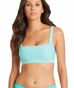 Sea Level Positano Stripe Square Neck Bra Aqua