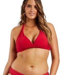 Sea Level Riviera Rib Multi Fit Halter Bra Red