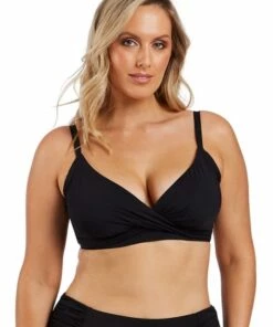 Sea Level Plains DD/E Cup Twist Front Bra Black -Cheap Swimweargalore Store slvsl3008p sea level plains dd e cup twist front bra front 1