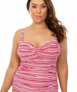 Sea Level Tulum Stripe Twist Front Tankini Separate Red/White