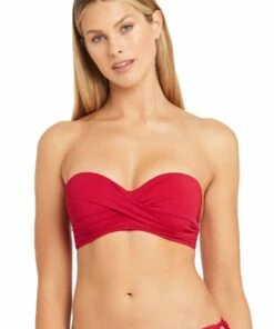 Sea Level Plains Twist Front Bandeau Red
